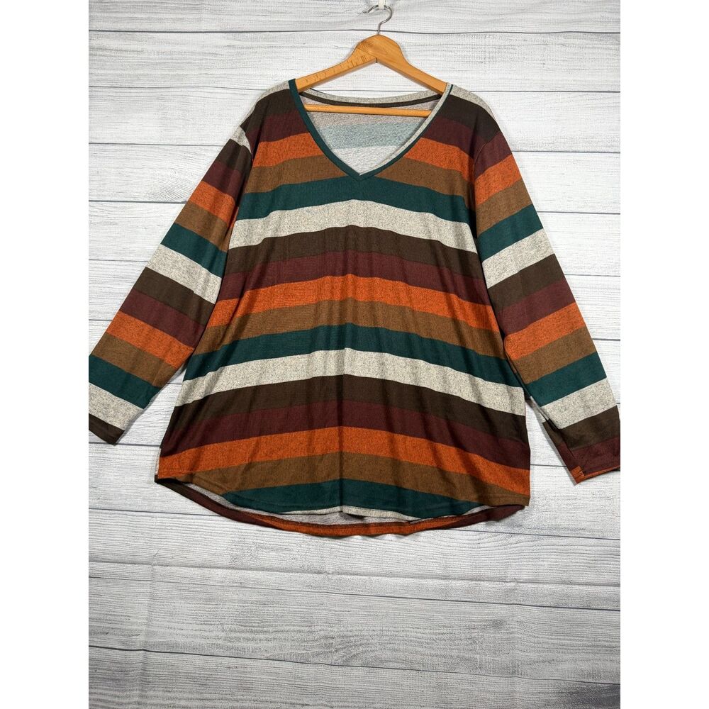 Womens 5XL Multicolor Striped V Neck Long Sleeve Tunic Top Plus Size 4235